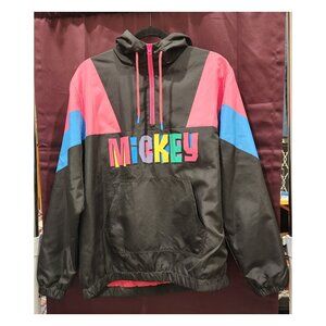Vintage Disney Mickey Neon Windbreaker Colorblock Hoodie ~ Size S